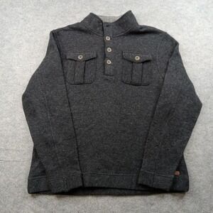 Merrell Sweater Mens XL Gray Wool Blend Mock Neck Henley Pullover Chest Pockets